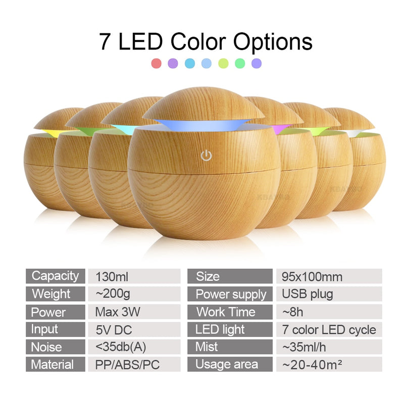 MINI CIRCULAR WOOD GRAIN HUMIDIFIER W/ 7 COLOR LED LIGHTS