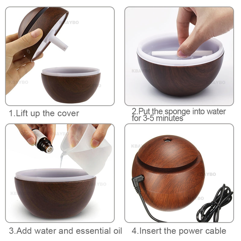 MINI CIRCULAR WOOD GRAIN HUMIDIFIER W/ 7 COLOR LED LIGHTS