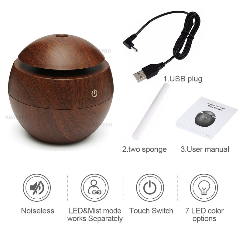 MINI CIRCULAR WOOD GRAIN HUMIDIFIER W/ 7 COLOR LED LIGHTS