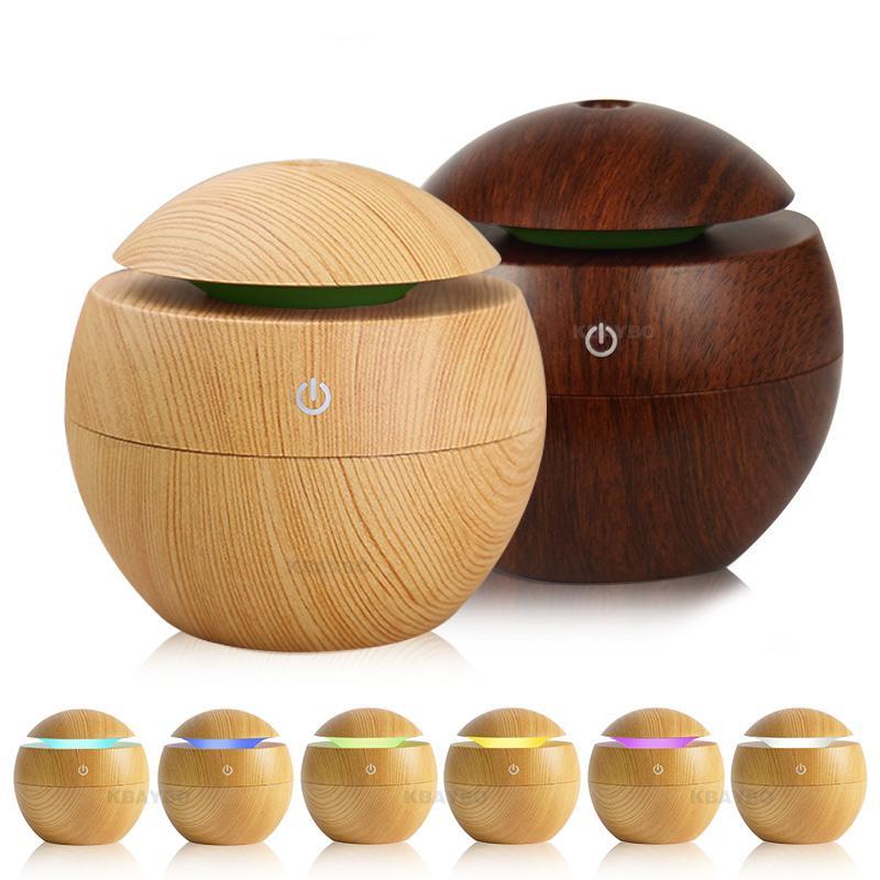 MINI CIRCULAR WOOD GRAIN HUMIDIFIER W/ 7 COLOR LED LIGHTS